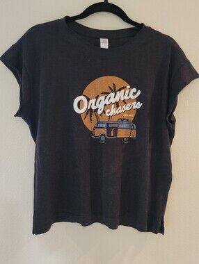 Alternative Organic Chasers Graphic Tee Light Black W Orange & White Print Med